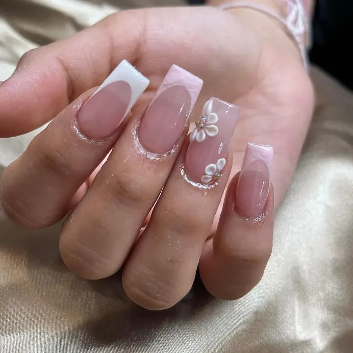 Nails by Beautique Bar: pink french with a 3d flower