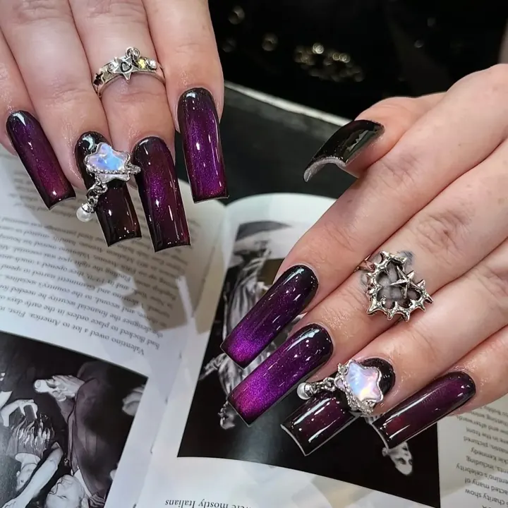 Nails by Beautique Bar: plum chrome with 3d gems