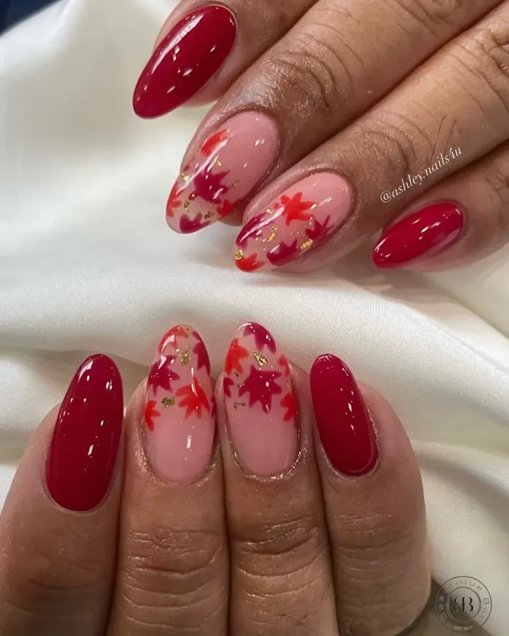 Nails by Beautique Bar: red with maple leaves